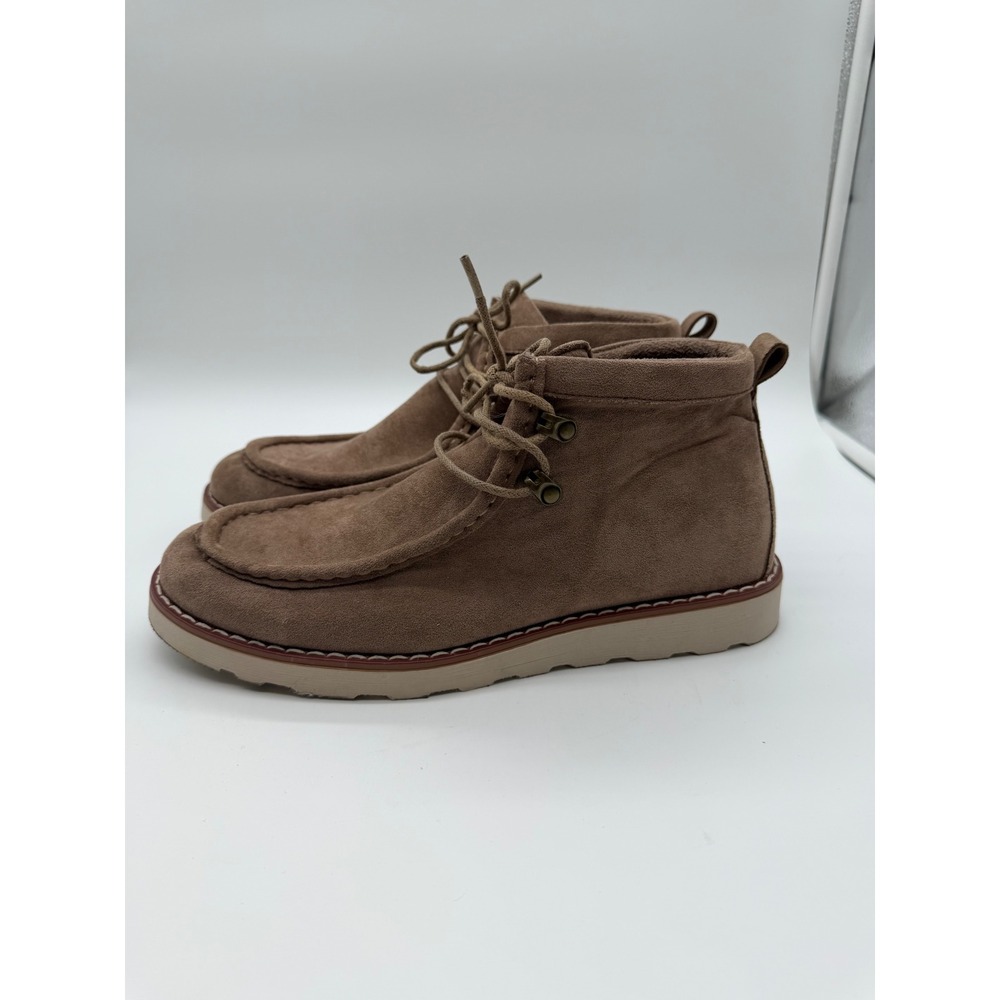 Natural Reflections Womens Taupe Faux Suede Moc Toe Lace Up Ankle Boots 10